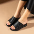 Black Wedge Heeled Women's Slippers